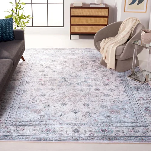 Vista 13 de SAFAVIEH Alfombra lavable Tucson Collection - 2 pies 6 pulgadas x 4 pies, beige y verde, antideslizante, ideal para zonas de alto tráfico