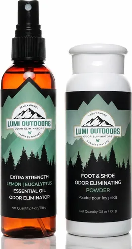 Vista 9 de Lumi Outdoors Desodorizador natural para zapatos en aerosol y eliminador de olores, aceite esencial de árbol de té cítrico fresco