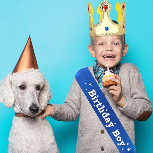 Vista 6 de Abeillo Corona de rey de cumpleaños, banda para niño, botones y accesorios de vestir para celebración de cumpleaños