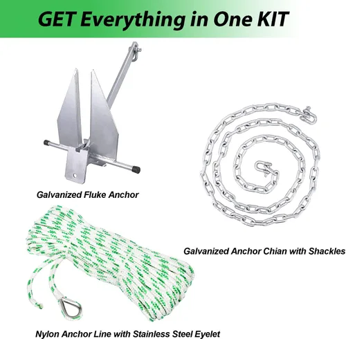 Vista 4 de MARINE SYSTEM Kit de anclaje Fluke Anchor con cadena de anclaje y cuerda de anclaje para barcos, pontón, cubierta, pesca y vela
