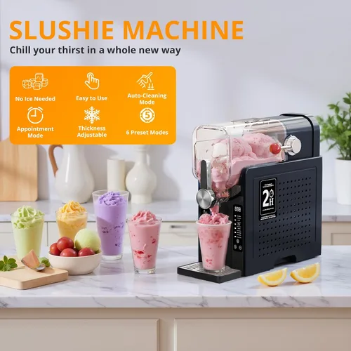 Vista 4 de Máquina para granizar, máquina de hielo en arena, máquina de bebidas congeladas con 6 modos preestablecidos, no necesita hielo, máquina de granizado