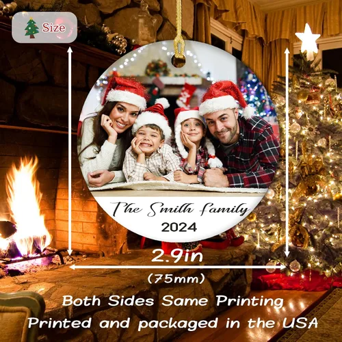 Vista 4 de Adorno de Navidad con foto personalizada 2024 con texto, adorno de Navidad personalizado para familiares, niños, amigos, parejas, bodas, recuerdos