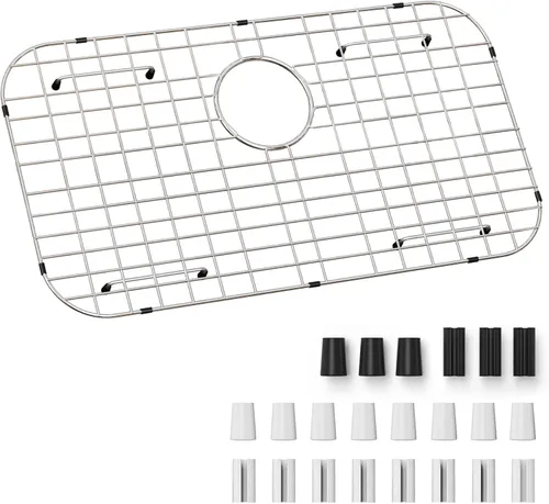 Vista 11 de Rejilla de fregadero de 18" x 12-1/2", rejillas de fregadero de acero inoxidable para la parte inferior de fregaderos de cocina, drenaje centrado