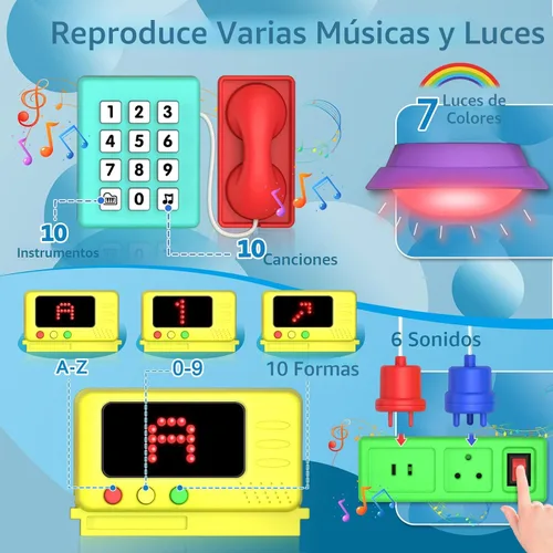 Vista 4 de Juguetes para niños pequeños de 1-2 años, tablero ocupado musical Montessori, juguete educativo temprano para niños pequeños de 1-3 años, juguete
