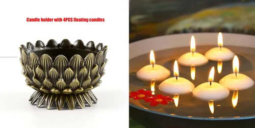 Vista 3 de Portavelas votivo de flor de loto, portavelas budista de cobre, taza budista tibetana de ofrenda de agua, soporte para lámpara de aceite