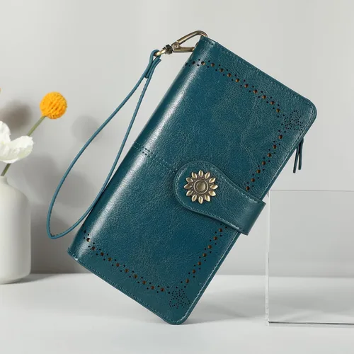 Vista 2 de Lavemi - Cartera de piel con bloqueo RFID para mujer, de gran capacidad, para llevarla a la muñeca