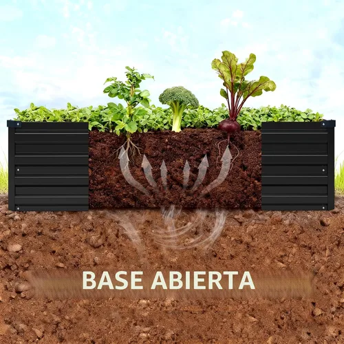 Vista 3 de Vengarus Kit de cama de jardín galvanizado elevado de 8 x 2 x 1 pies (paquete de 2), maceta de metal para exteriores, contenedor rectangular de Negro