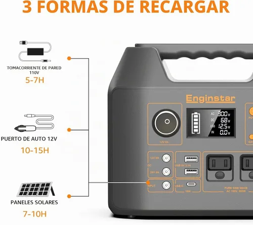Vista 3 de Generador Solar con Paneles, EnginStar Generador Solar de 300W con Panel Solar de 60W, Banco de Energía Portátil de 80000mAh con Enchufe AC para Uso