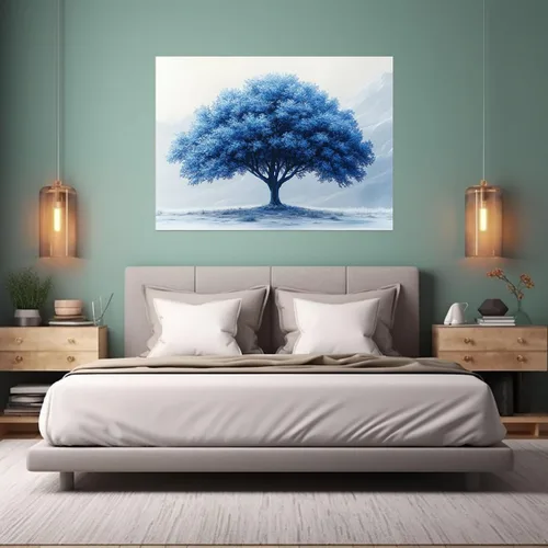 Vista 2 de VOCBAN Tree of Life Wall Art The Picture Artwork Canvas Prints Tree Pictures Poster Retro Artwork for Bedroom Living Room Home Decoration(blue