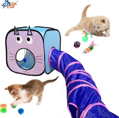 Vista 4 de GONPET - Juego para gatos de interior: 23 piezas de juguetes para gatitos, incluye túnel plegable para mascotas, varita interactiva para gatos
