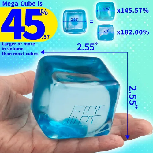 Vista 6 de MEGA Cube Premium - Juguete antiestrés esponjoso de gran tamaño para manos grandes y adultos, gel ultra firme para alivio del estrés y enfoque Azul