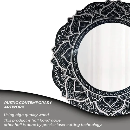 Vista 2 de BHDecor Espejo para decoración de pared para el hogar, marco tallado con láser de varias capas, elegante mandala de madera para colgar, paneles