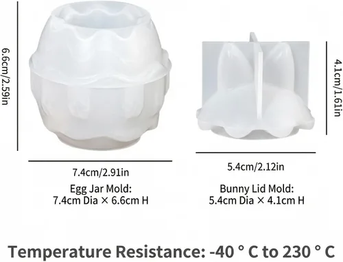 Vista 7 de Molde de silicona para tarro de vela de huevo de conejo de Pascua, molde de resina de huevo de conejo 3D para velas, taza de almacenamiento