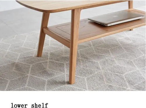 Vista 7 de Mesa de centro 100% de madera maciza con estante de almacenamiento abierto, mesa de centro baja de roble, mesa de estudio moderna japonesa para sala
