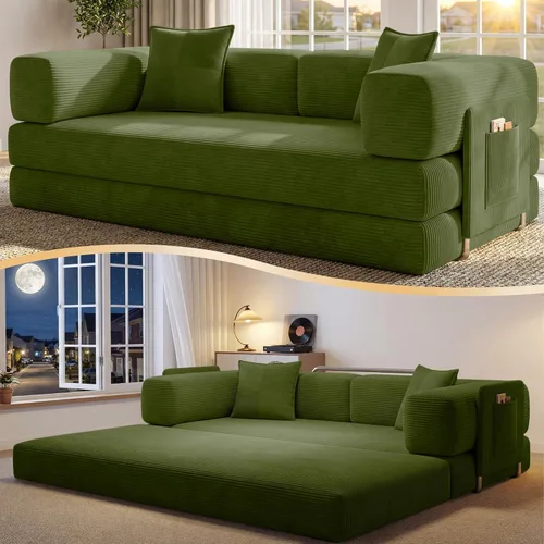 Vista 16 de Sofá cama tipo futón convertible de 78.8 pulgadas, sofá deshuesado Negro