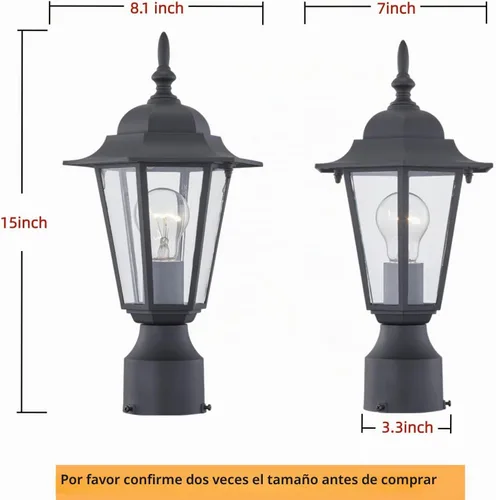 Vista 2 de WISBEAM Luz de poste para exteriores, linterna de poste, base E26 de 60 W máximo, carcasa de aluminio más vidrio, clasificación de ubicación húmeda