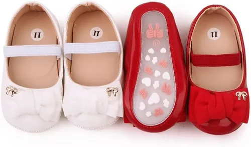 Vista 3 de Zapatos para niñas infantiles, juego de 2, zapatos de primera calidad, zapatos para caminar para bebés, zapatos de princesa Mary Jane de suela