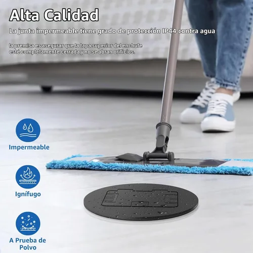 Vista 4 de Kit de Salida Eléctrica de Piso Empotrado, Receptáculo Dúplex Circular Oculto Resistente a Manipulaciones 20A, Caja de Cubierta de Salida Eléctrica