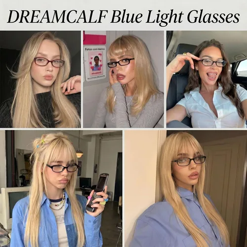 Vista 3 de DreamCalf Office-Siren Blue Light Glasses for Women Y2K Fake Glasses Rectangle Frame, Ultra-light frame, Trendy Cosplay Accessories, Versatile use