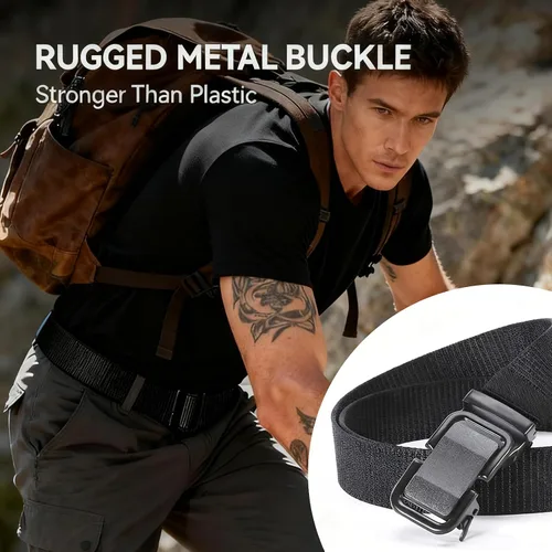 Vista 2 de Cinturón táctico de nailon para hombre, cinturón de trinquete para actividades al aire libre con hebilla de cinturón de seguridad resistente