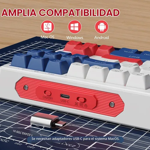 Vista 6 de Combo de teclado y mouse inalámbricos 2.4G, juego de mouse con retroiluminación RGB para Windows, Android y MacOS, teclado estético con dongle USB