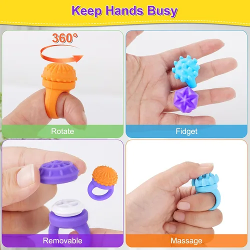 Vista 2 de HYASIA - Anillo de ansiedad para mujeres y hombres, paquete de 12 anillos sensoriales giratorios con textura, juguetes para ansiedad para adultos