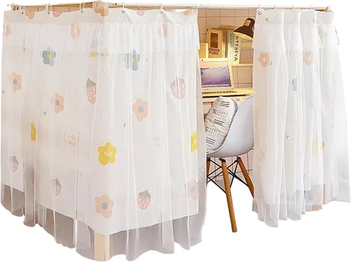 Vista 15 de Cortinas de gasa bonitas genéricas para litera con dosel de cama con encaje, 2 paneles, aguacate