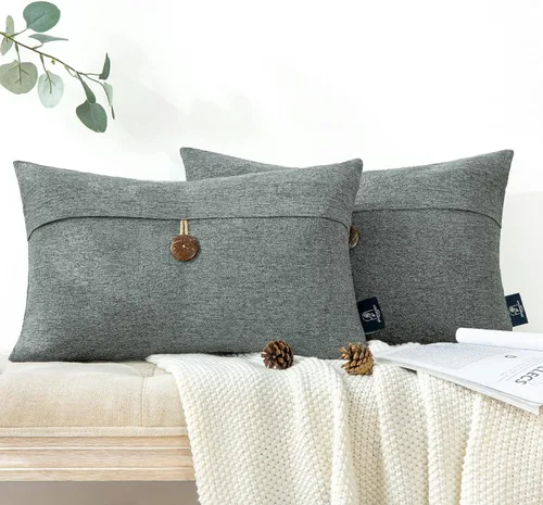 Vista 6 de Phantoscope - Juego de 2 fundas de almohada decorativas estilo campestre, de botón de coco premium y lino vintage, color blanco hueso, para sofá