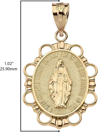 Vista 3 de Colgante de medalla milagrosa de 1 pulgada de oro amarillo de 14 quilates Oro amarillo