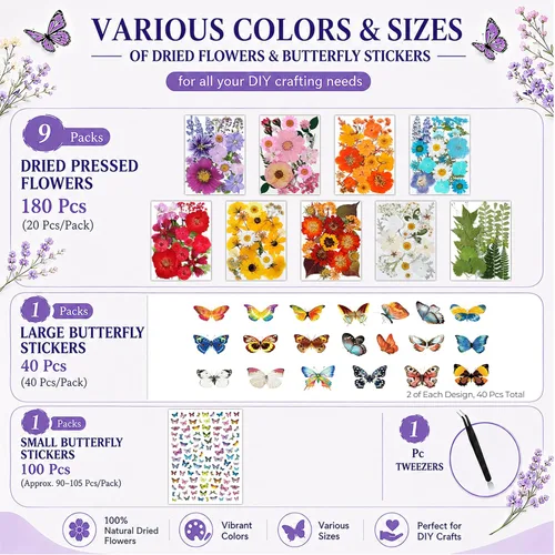 Vista 9 de 320 piezas de flores secas prensadas para manualidades de resina Multicolor 320 piezas