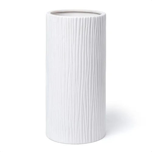 Vista 8 de D'vine Dev Florero cilíndrico de 8 pulgadas, florero de cerámica texturizado cascada blanca para decoración del hogar, VS-WF-B-1