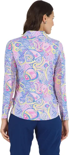 Vista 3 de IBKUL Athleisure Wear - Polo de manga larga con protección solar UPF 50+ Icefil Cooling Tech Mariel Print de longitud ajustable - 48483