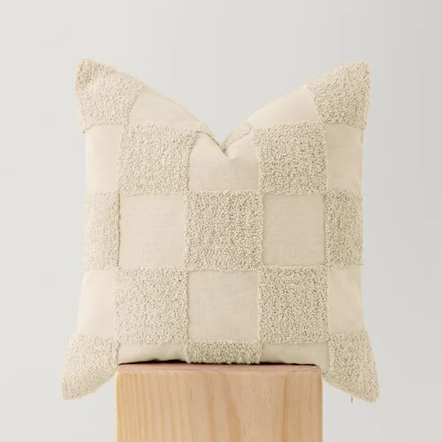 Vista 9 de Fundas de almohada de doble puntada 100 % algodón, fundas de almohada decorativas bohemias a cuadros con mechones de 20 x 20 pulgadas, hechas