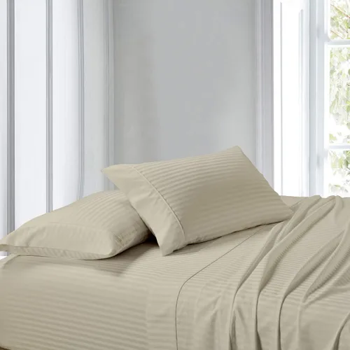Vista 2 de sheetsnthings Juego de 2 fundas de almohada estándar de 300 hilos beige a rayas, tamaño Queen