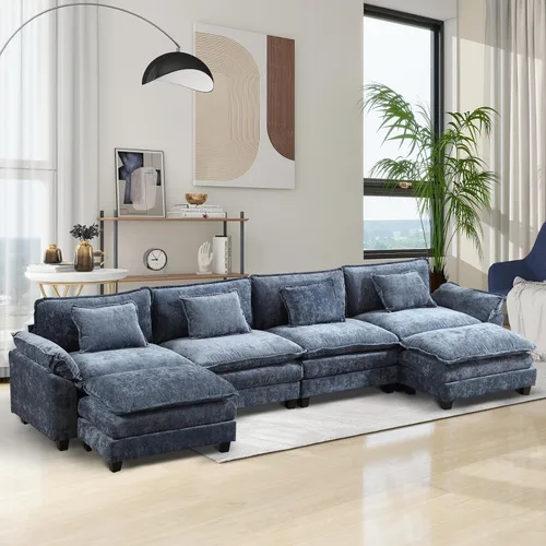 Vista 32 de Sofá Seccional, Sofá Modular Cloud con Otomana, Sofás Cama de Asiento Profundo con Almohadas Decorativas, Cómodo Sofá de Dos Plazas de Chenilla