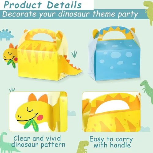 Vista 3 de Patelai - 12 bolsas de recuerdo de fiesta de dinosaurios 3D con temática de dinosaurios, cajas de regalo de dulces para niños, baby shower