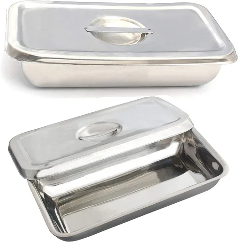 Vista 4 de Bandeja dental Instrumento de laboratorio 8 "X4 "X2" Soporte organizador de herramientas dentales con tapa y mango Caja hueca de acero inoxidable