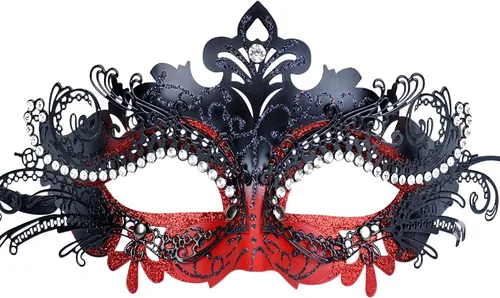 Vista 9 de Máscaras de metal para mujeres/hombres, máscara veneciana de Halloween, máscara de Mardi Gras Negro
