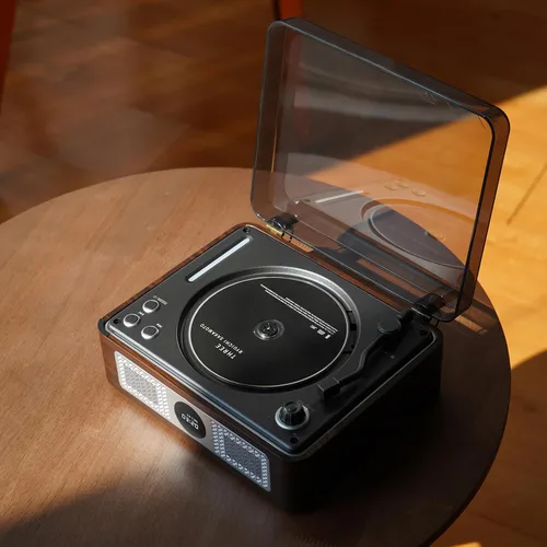 Vista 7 de Reproductor de CD retro para el hogar, reproductor portátil con Bluetooth y Marrón