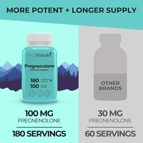 Vista 3 de Pregnenolone - Soporte para el cerebro y las hormonas - 180 cápsulas vegetales para mejorar la memoria, la concentración y la vitalidad - Fabricado