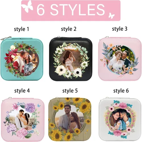 Vista 2 de Joyero de viaje personalizado con flores para mujer, con nombre, foto, imagen, joyero, estuche de joyería de cuero para niñas, dama de honor