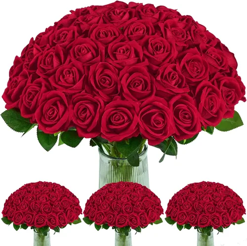 Vista 27 de 50 flores artificiales de rosas negras, ramo de rosas falsas de terciopelo