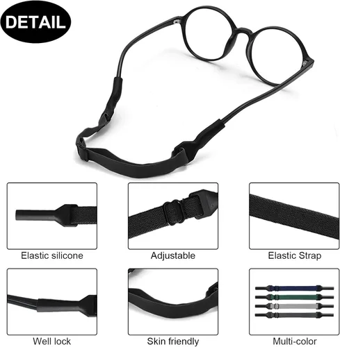 Vista 5 de 18 correas para lentes de sol para niños y niñas, ajustable, sin cola, soporte para lentes de sol de 6.69 a 13.38 pulgadas