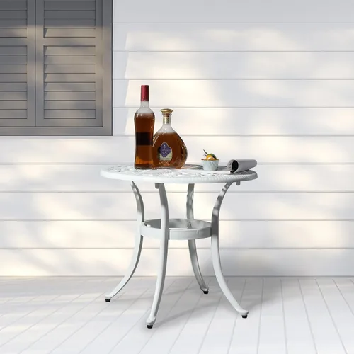 Vista 2 de Mesa auxiliar de patio de 24 pulgadas, mesa de patio al aire libre con almohadillas ajustables, mesa auxiliar de aluminio fundido, mesa auxiliar