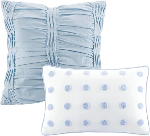 Vista 9 de Intelligent Design - Juego de edredón de algodón con mechones jacquard y diseño de pompones para todas las estaciones, con fundas a juego, almohadas