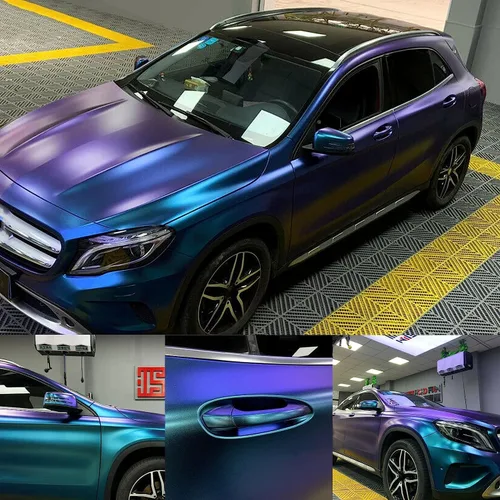 Vista 12 de Vinilo adhesivo de coche de color morado metálico brillante a azul camaleón, cinta adhesiva de película adhesiva de liberación de aire