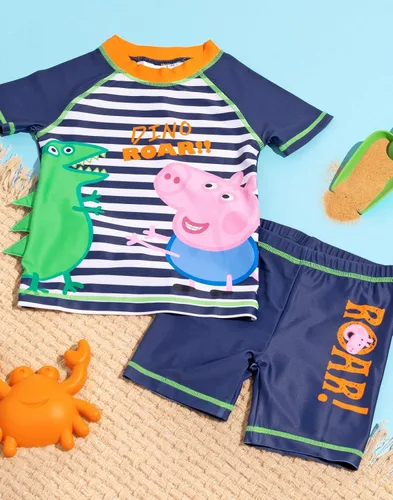 Vista 3 de Peppa Pig George Pig - Traje de baño de dos piezas con parte superior corta de dinosaurio para niños