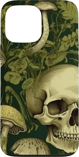 Vista 23 de iPhone 16 Skull Pattern Olive Green Mushroom Case