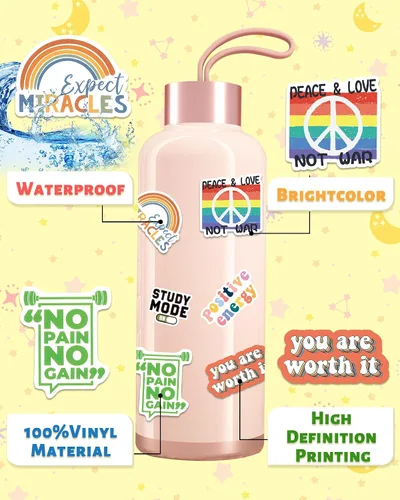 Vista 2 de Greingways 300 unidades de calcomanías inspiradoras para adultos, calcomanías motivacionales para botellas de agua para adolescentes, niños