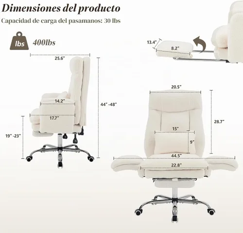 Vista 2 de Silla de oficina entrecruzada, reposabrazos abatibles para mascotas y patas Blanco